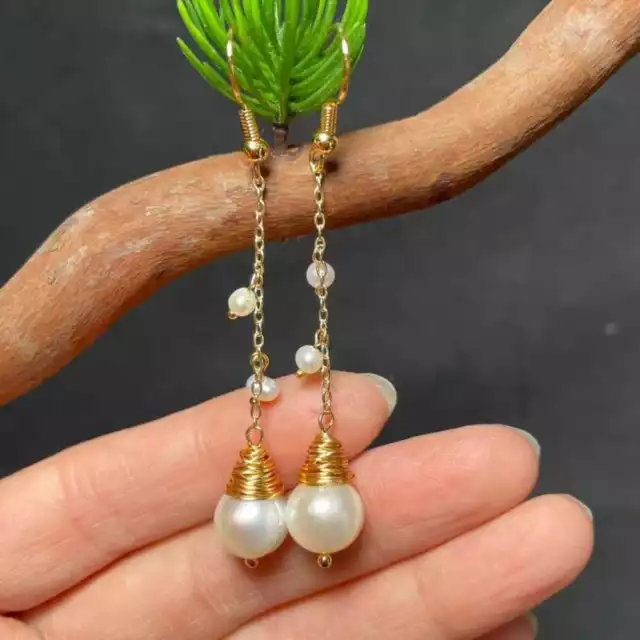 Natural Freshwater Pearl Earrings Rice pearls Chain Eardrop Teens Custom 2