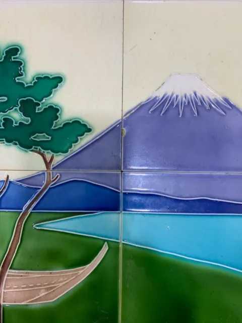Mountain scene Japan tiles art deco antique vintage majolica art nouveau tile 2