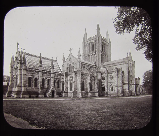 VIKTORIANISCHES Glas magische Laterne Rutsche HEREFORD KATHEDRAL C1890 FOTO ENGLAND GWW