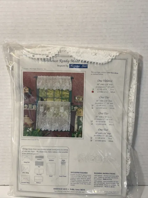 Vintage Heritage Lace Birdhouse Ready Made Lace Curtains - Valance 60"Wx14D NEW!