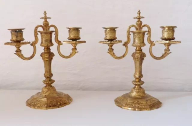 Paire De Bougeoirs Louis XIV En Bronze Doré, époque XIX ème