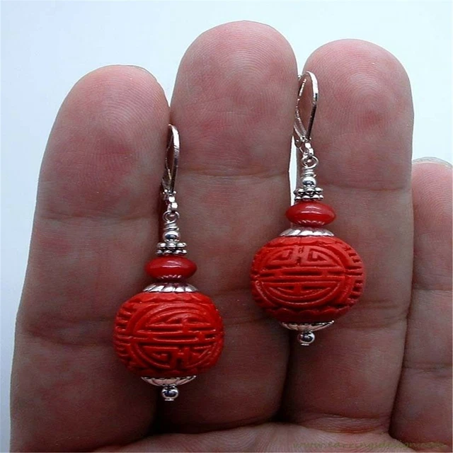 Exquisite Red Cinnabar Coral Sterling Silver Earrings Fashion DIY Earlobe