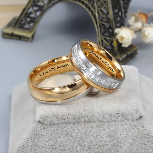 Personalize Men Women Wedding Band Gold Stainless Steel Rings Jewelry Size 5-12