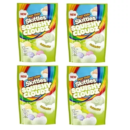 932581 4 X 94G Bag Skittles Squishy Crazy Sours Cloudz Soft And Airy Gummies