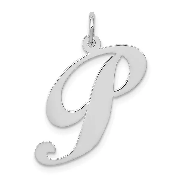 14K WHITE GOLD Large Dainty Letter P Initial Name Monogram Necklace ...