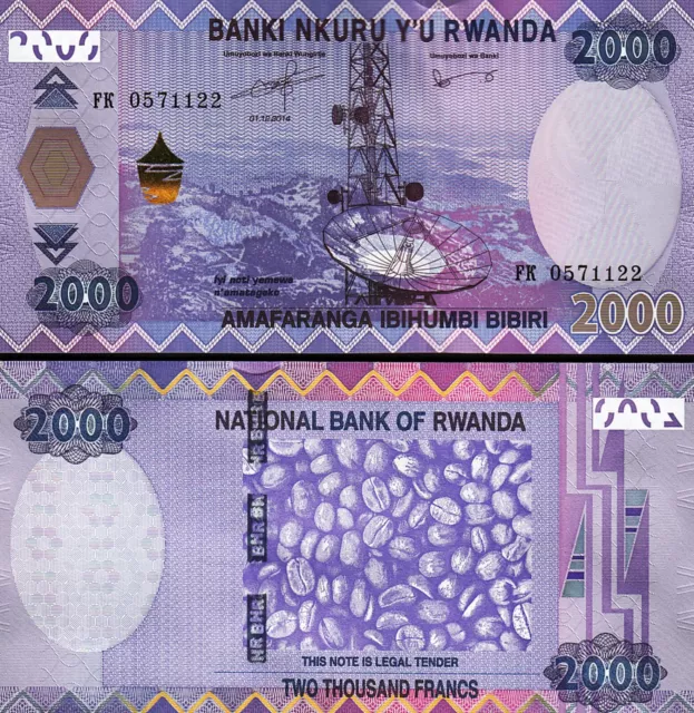 Rwanda 2000 Francs 2014, UNC, 5 Pcs LOT, Consecutive, P-40 2