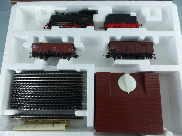 PIKO HO BOITE complète loco vapeur SNCF 98 002 + wagons rails transfo