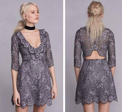 For Love & Lemons Theodora Blue Gray Lace Mini Dress Cocktail Dress M Nwt $246