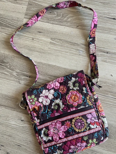 Vera Bradley Retired Pattern Mod Floral Pink Brown Shoulder Bag Messenger Bag