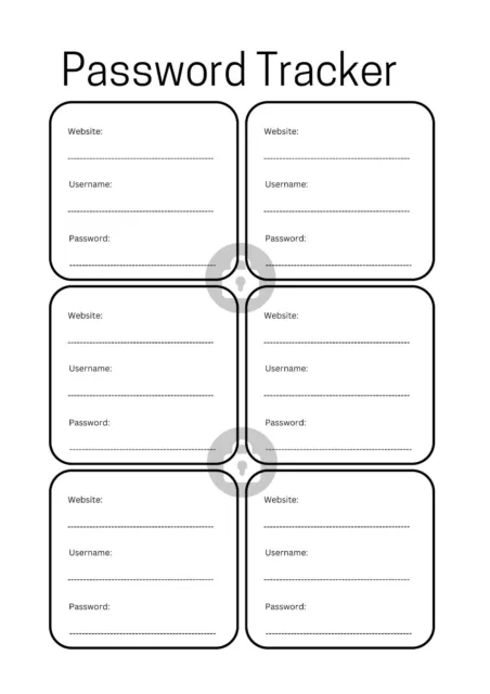 Digital Password Tracker PDF Printable - A4 - 1 design
