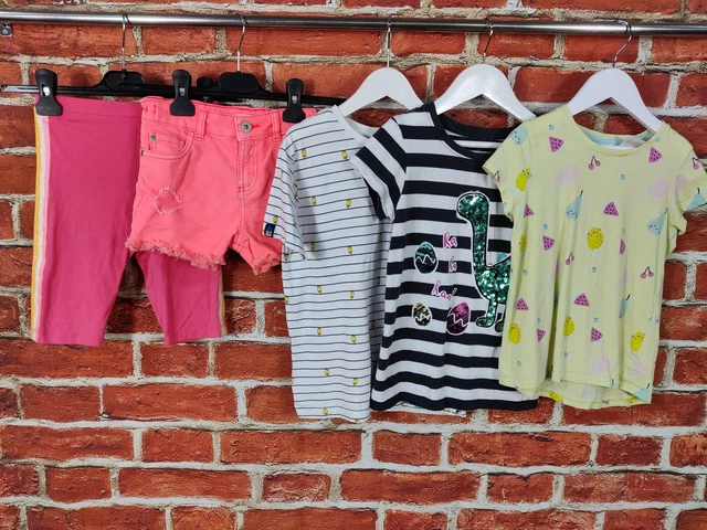 GIRLS BUNDLE AGE 6-7 YEARS NEXT M&S etc DENIM SHORTS CROP LEGGINGS T-SHIRT 122CM