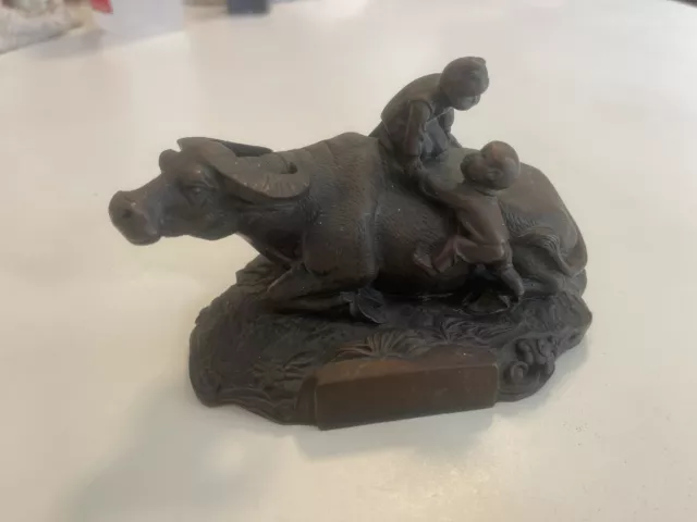 Chinese Late 19th Century Bronze Figure of Two People And Water Buffalo