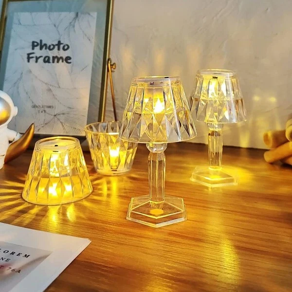 Mini Lampada Effetto Cristallo Da Tavolo A Led Batteria Per Esterno Bar Locali