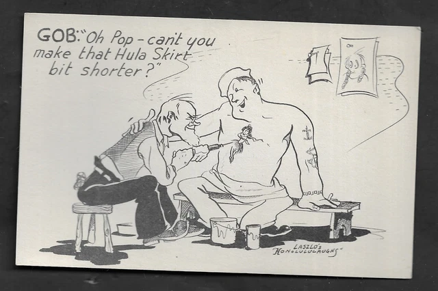 WW2 T.H. Laszlo's Honolululaughs "Tattoo Sailor" Postcard