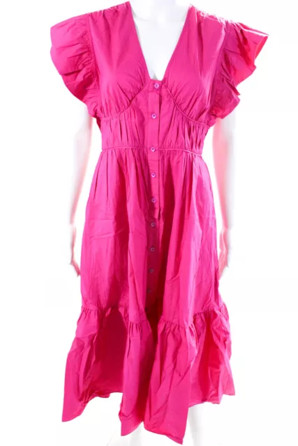 10 Crosby Derek Lam Womens Tiered Flutter Sleeve A Line Shirt Dress Pink Size 4