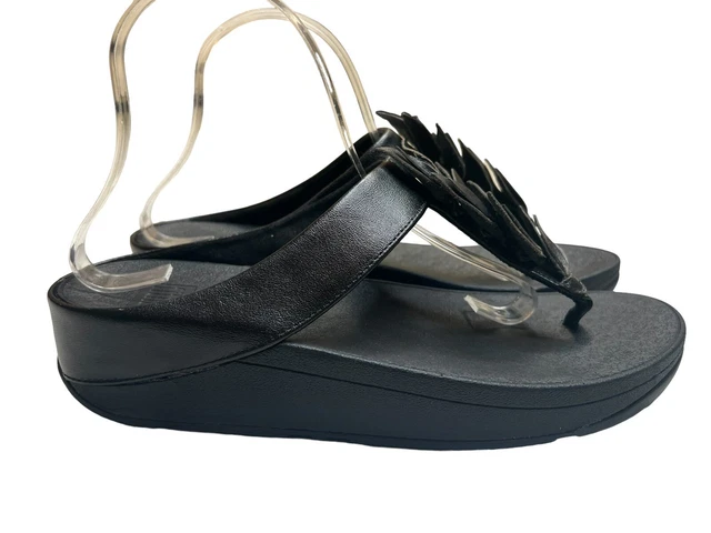 Fitflop Womens Size 10 Black Sandals Toe Thong Fino Leaf Flip Flop Shoes 3