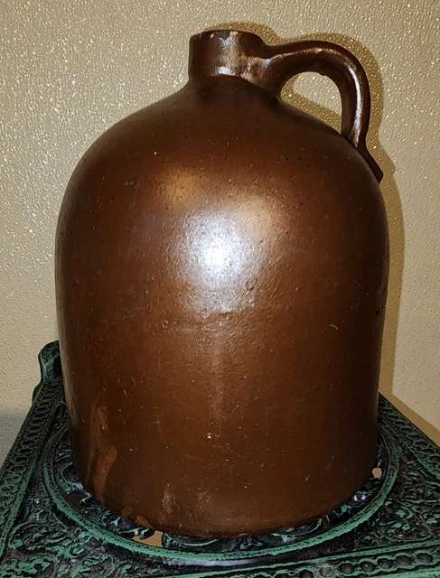 West Virginia Brown Stoneware 1 Gallon Jug Applied Handle Old Crock Nice