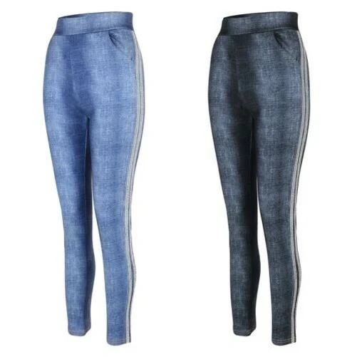 Donna Jeans Look Leggings Lunghezza Lato Brillantini Inserti Pantaloni S-XL
