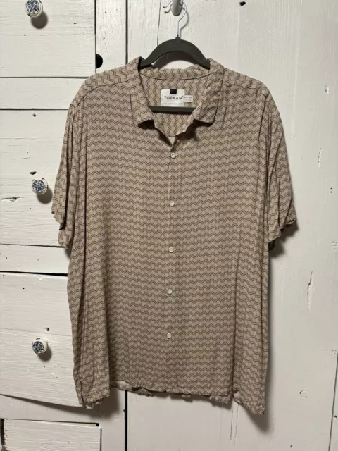 TOPMAN Slim Fit Retro Print Short Sleeve Button-Up Camp Shirt XXL