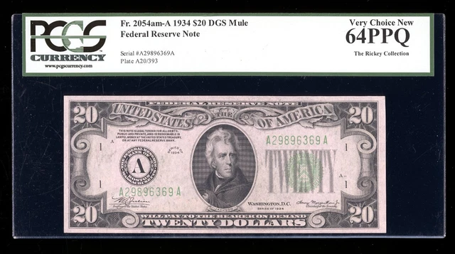 DBR 1934 $20 DGS FRN Mule Boston Fr. 2054-Adgsm PCGS 64 PPQ Serial A29896369A
