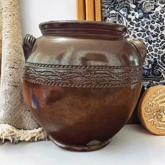 Mid Century Large Stoneware Saltglazed Confit Pot