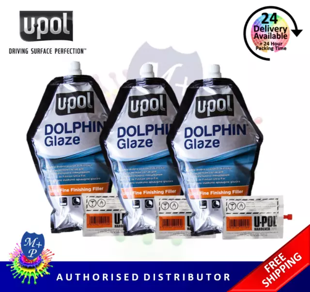 Upol Dolphin Glaze x 3 Bags Brushable Stopper Putty Hardener - Self Levelling