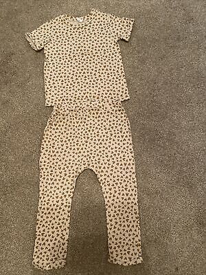 H&M Girls Heart Pattered T-Shirt & Trousers 2 Piece Outfit Size 2-3 Years