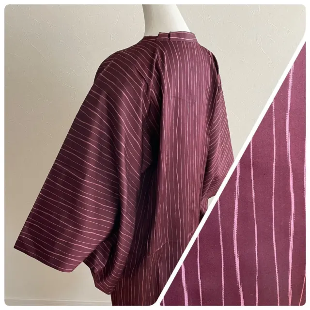 41165 Kimono, Long Haori, Pure Silk, Orange, Pink, Striped, Gorgeous, Road Coat,