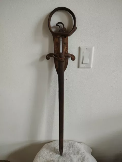 Antique Primitive Rare Working Cast Iron Hay Spear Harpoon Farming Tool