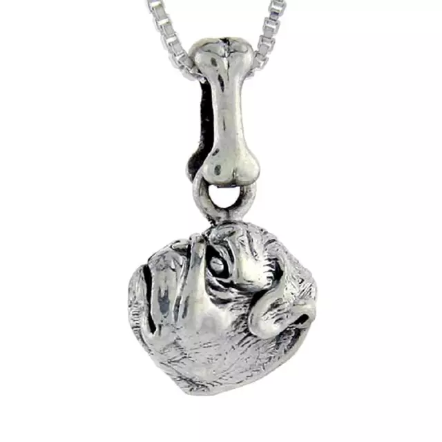 Sterling Silver Pug Dog Head Pendant / Charm, Italian Box Chain