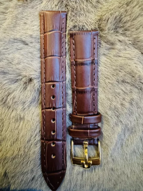 18mm Omega geniun brown leather Watch Strap With Golden Buckle 3