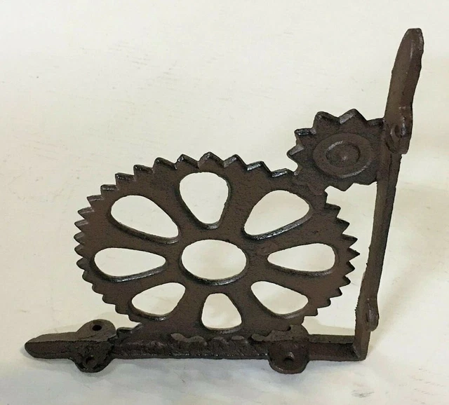 2 pc GEAR STEAMPUNK BRACKET vintage industrial look rustic antique brown patina 6