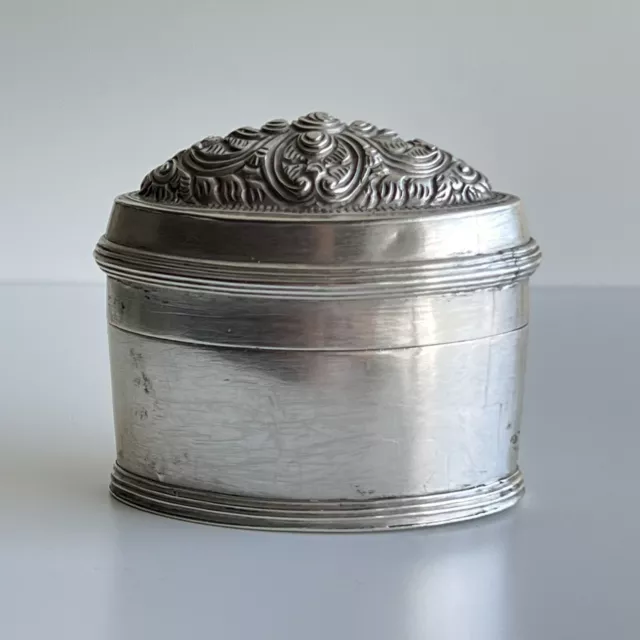 Antique Silver Betel Nut Box c. 19th Century Repousse Sterling Pill Box