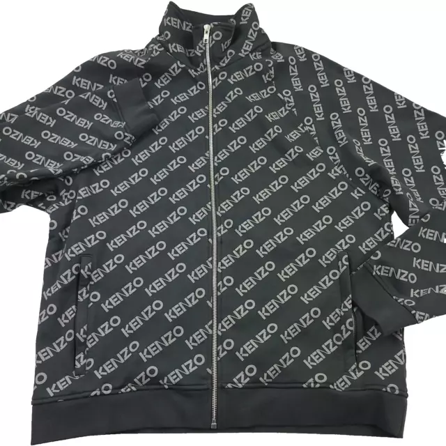 $595 KENZO Monogram Full Zip Track Jacket in Black Mens Size Large