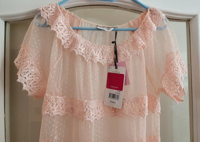 Chemisier Rose Transparent Naf Naf Taille XL NEUF AVEC ÉTIQUETTE