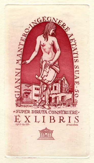 Exlibris ex libris erotic bookplate by S. Kulhanek (Cz) for Gianni Mantero (C3)