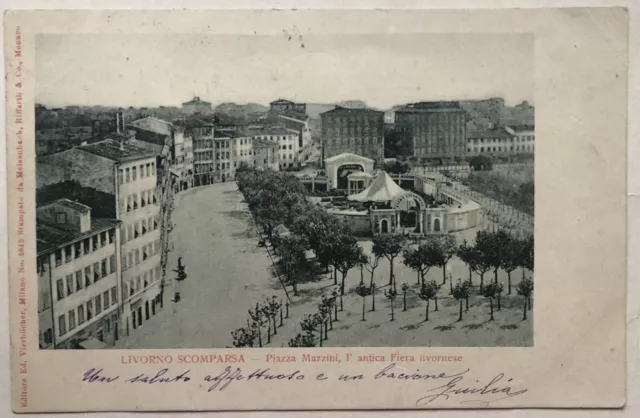 Cartolina Livorno piazza Mazzini antica Fiera livornese paesaggistica T2