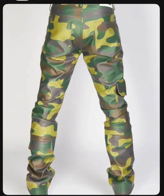 Politics Leather Stacked Pants Cargo - Army Camo -