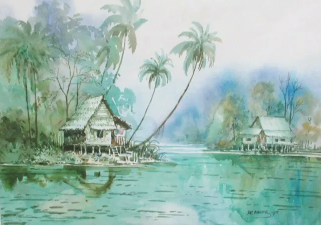 Soe Naung Vietnam Swamp Village Watercolor Landscape Painting