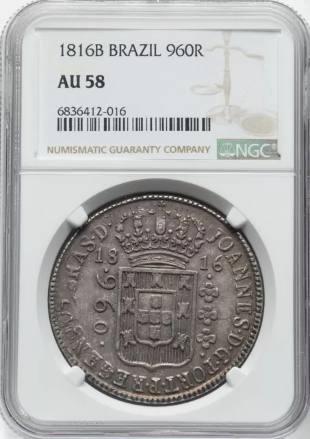 Brazil 1816-B  960 Reis - NGC AU58 - FRESH & BEAUTIFUL CABINET TONING!