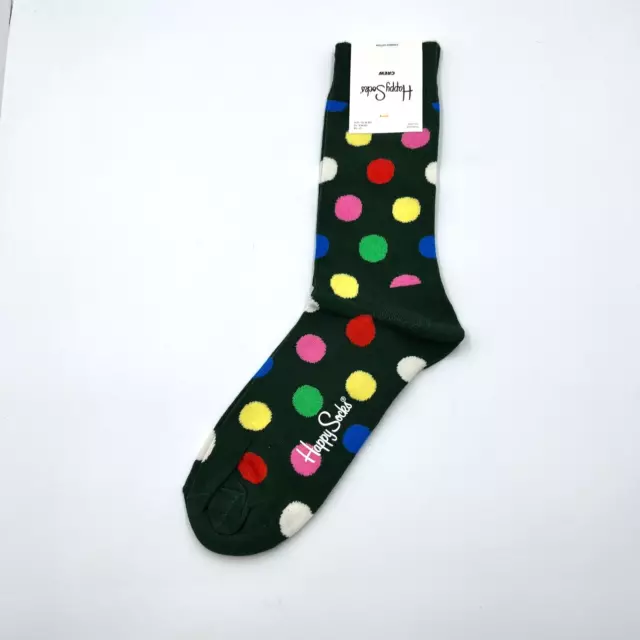 Happy Socks Mens Crew Socks Shoe Size 8-12 Dark Green Polka Dot