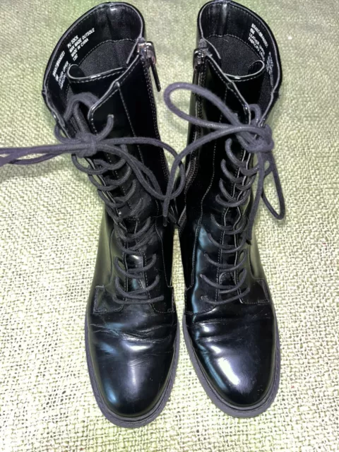 Steve Madden Women's Black Leather Side Zip Lace Up Troopa Combat Boots Size 6M