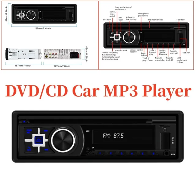 DC 12V DVD/CD Car Stereo FM/AM Radio Car Player Bluetooth Stereo MP3 TF USB AUX