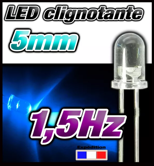 434# LED 5mm clignotante bleu ronde - dispo 10, 25 ou 100pcs -