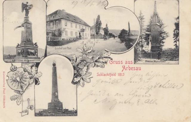 Österreich: 1902: Ansichtskarte Arbesau nach Böhmen: Schlachtfeld