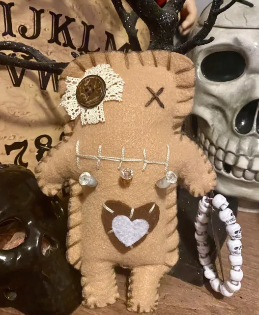 Lil Creeps Voodoo Doll & Skull Bracelet & Skull Pins 8 In Haunted Horror Poppet