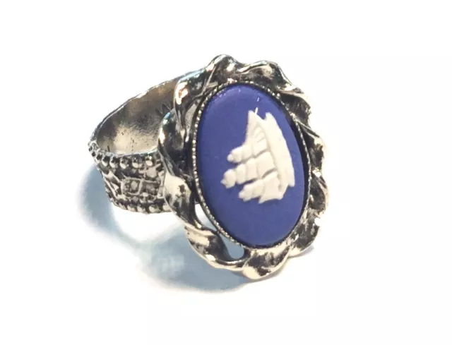 Wedgwood Jewerly - Jasperware Cameo Set Onto Silver Tone Adj. Ring