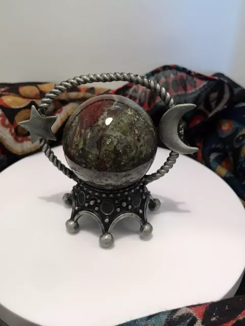 Sphere Crystal Ball Gemstone With Star And Moon Stand.