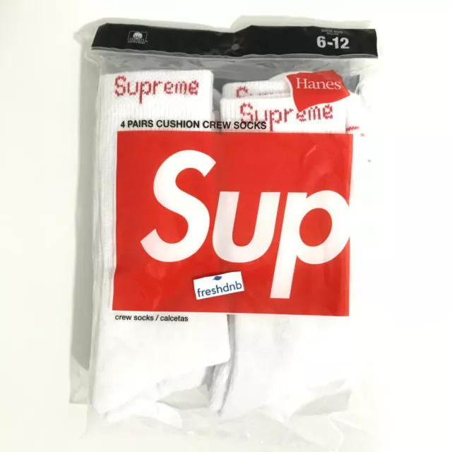 Supreme Hanes Crew Socks White (4 Pack) - Size 6 - 12 - TRUSTED SELLER