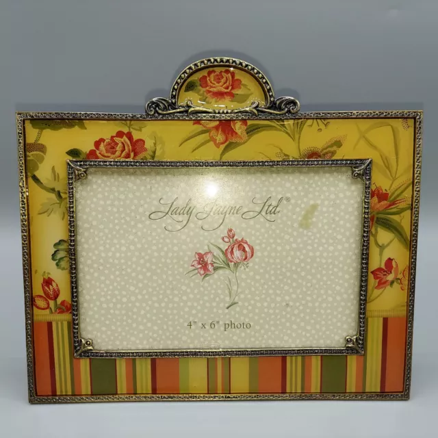 Roses & stripe jeweled photo picture frame 4x6 horizontal glass pink green